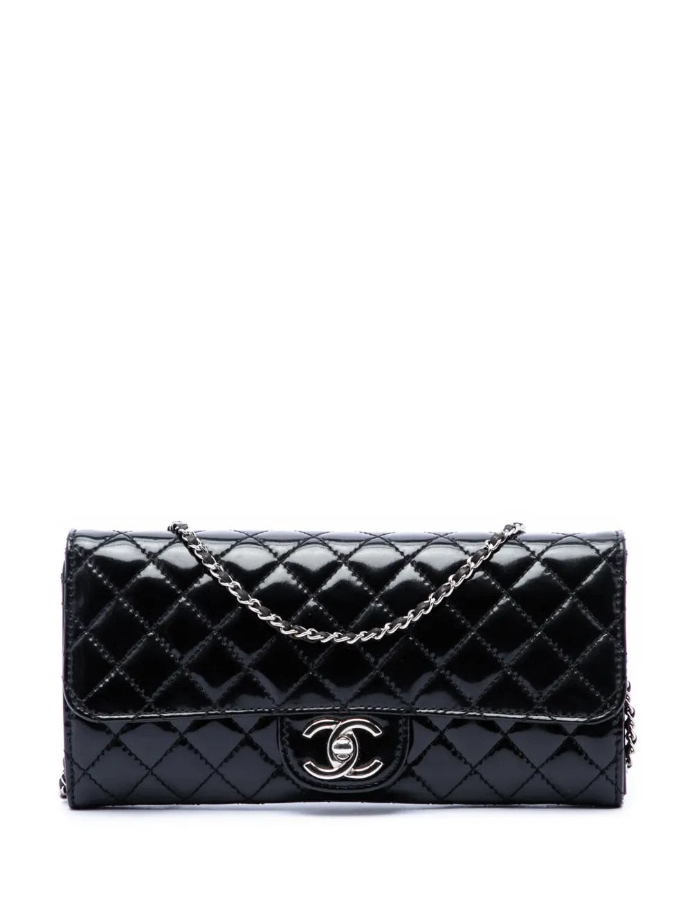 CHANEL Pre-Owned 2010-2011 CC Quilted Patent East West Wallet On Chain shoulder bag - Nero