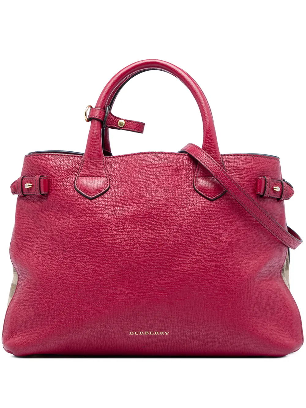 Burberry Pre-Owned 2000-2017 Medium Leather and House Check Canvas Banner satchel - Rosso