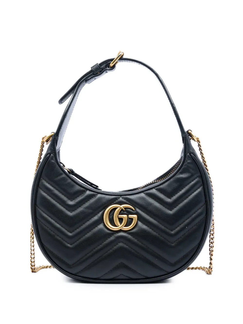 Gucci Pre-Owned 2016-2026 Mini GG Marmont Matelasse Calfskin Half Moon Bag satchel - Nero