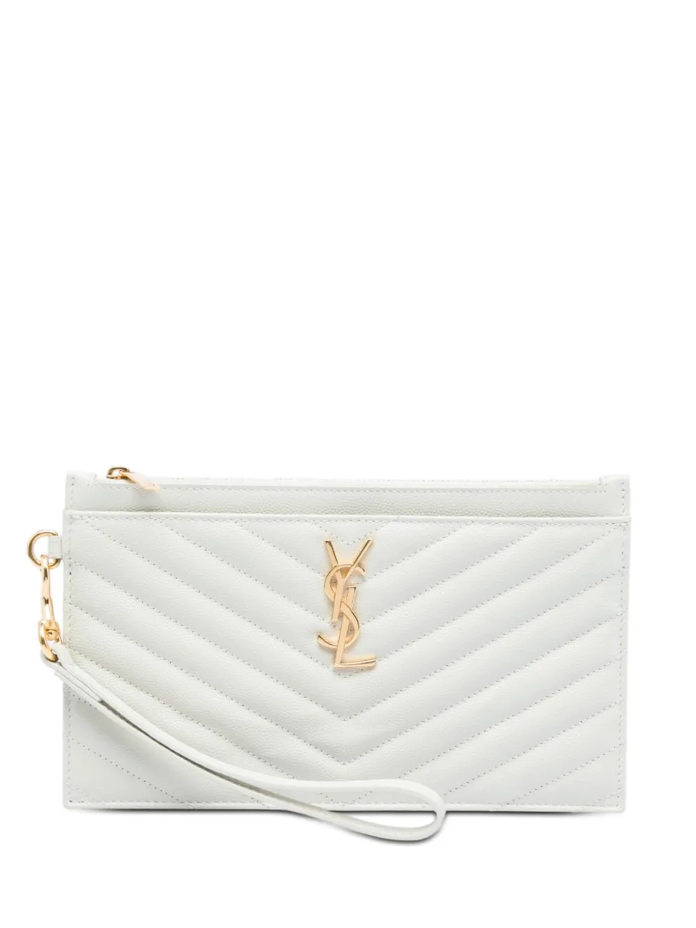 Saint Laurent Pre-Owned 2022 Grain De Poudre Chevron Monogram Bill Pouch clutch bag - Bianco