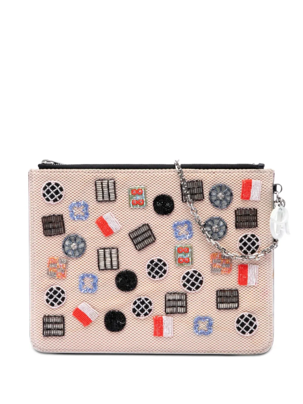 Christian Dior Pre-Owned 2016 Technical Fabric Mesh Embroidered Flat Stardust Pouch with Chain crossbody bag - Nude