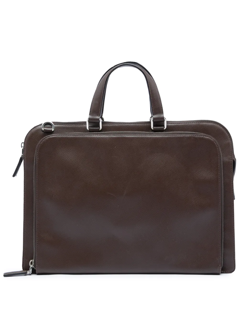 Prada Pre-Owned 2013-2026 Saffiano Cuir Travel Front Zip Pocket Briefcase business bag - Braun