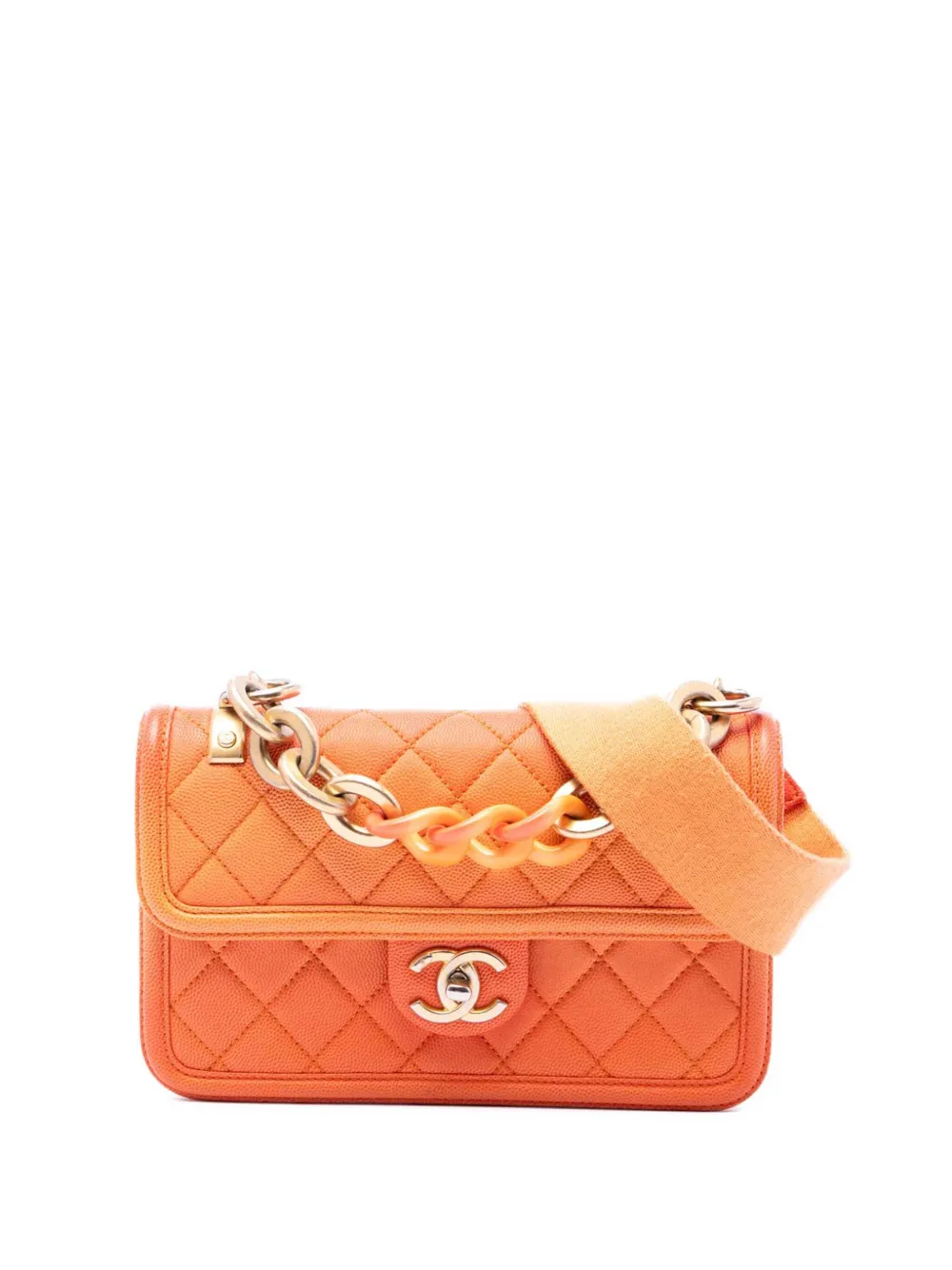 CHANEL Pre-Owned 2019 Small Quilted Caviar Sunset On The Sea Flap satchel - Arancione