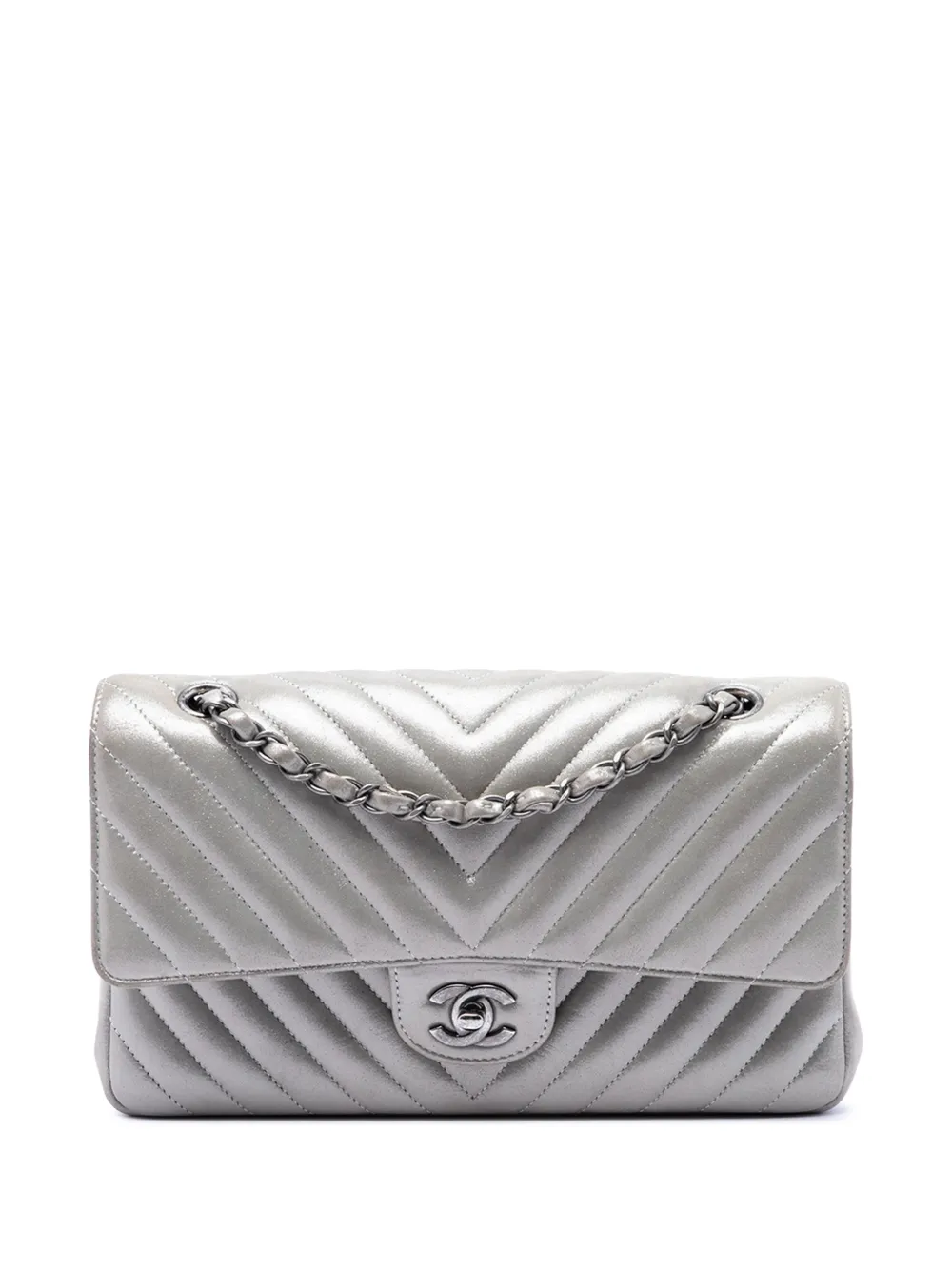 CHANEL Pre-Owned 2016-2017 Medium Classic Chevron Iridescent Lambskin Double Flap shoulder bag - Argento