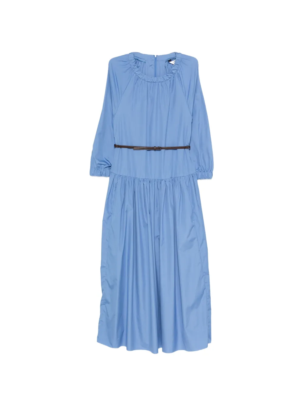 S Max Mara Silvana Belted Gathered-neck Dress In Blue