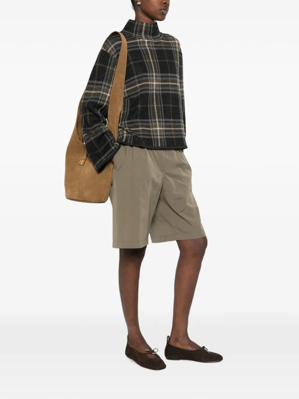 BOMPARD Trui met hoge hals en tartan-ruit Bruin