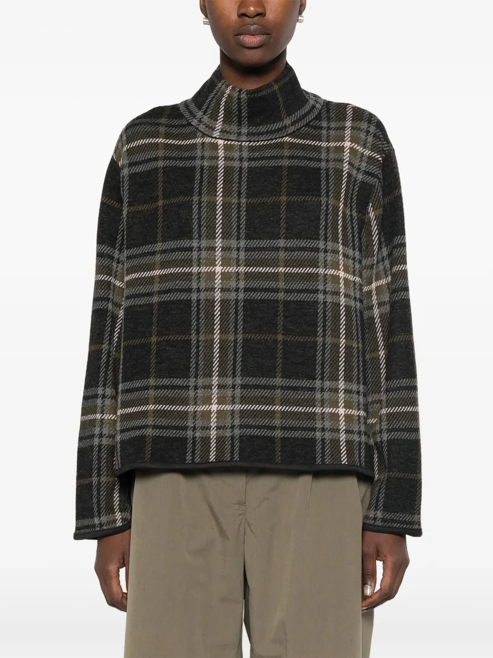 BOMPARD Trui met hoge hals en tartan-ruit Bruin