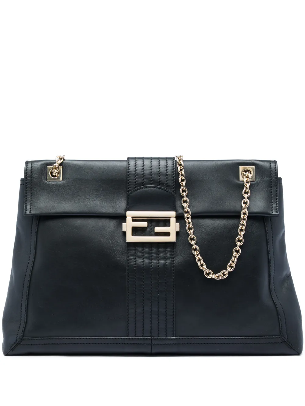 Fendi Pre-Owned 2010-2026 Leather Maxi Baguette Flap Bag shoulder bag - Schwarz