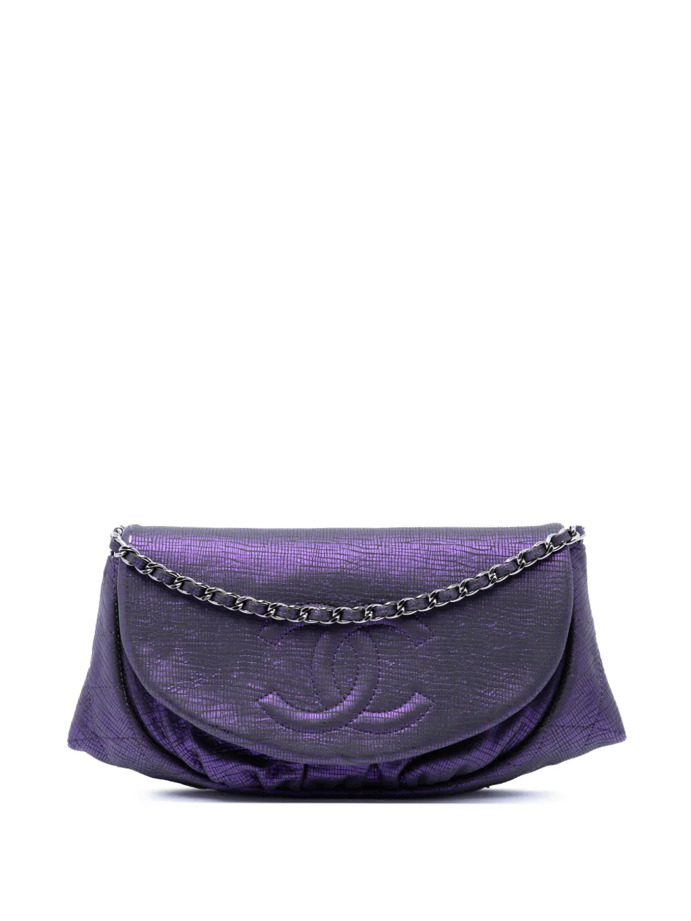 CHANEL Pre-Owned 2013-2014 CC Metallic Crackling Lizard Printed Leather Half Moon Wallet on Chain crossbody bag - Violett