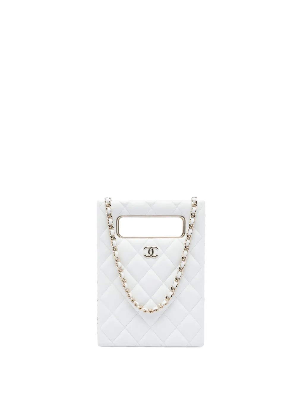 CHANEL Pre-Owned 2021-2026 Mini Quilted Caviar Cut Out Evening Tote satchel - Bianco