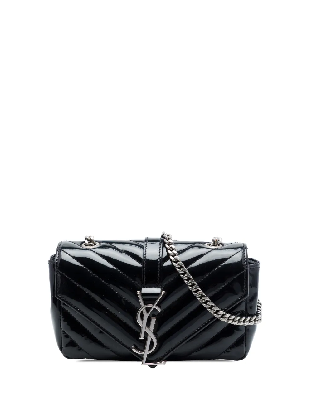 Saint Laurent Pre-Owned 2015 Baby Chevron Patent Classic Monogram Chain Bag crossbody bag - Nero