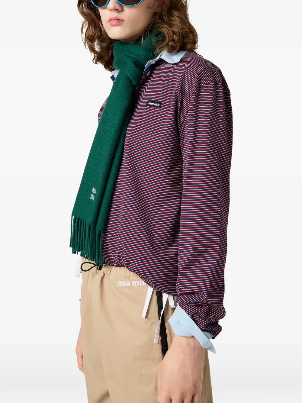 Miu Gestreept jersey T-shirt Rood