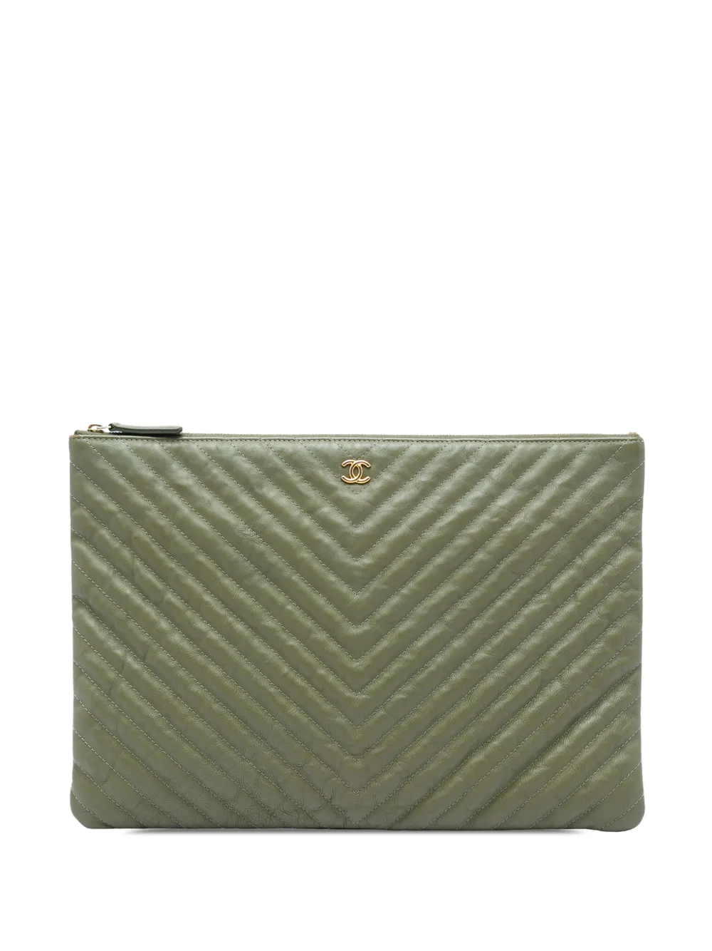 CHANEL Pre-Owned 2016-2017 Large CC Chevron Calfskin O Case clutch bag - Grün