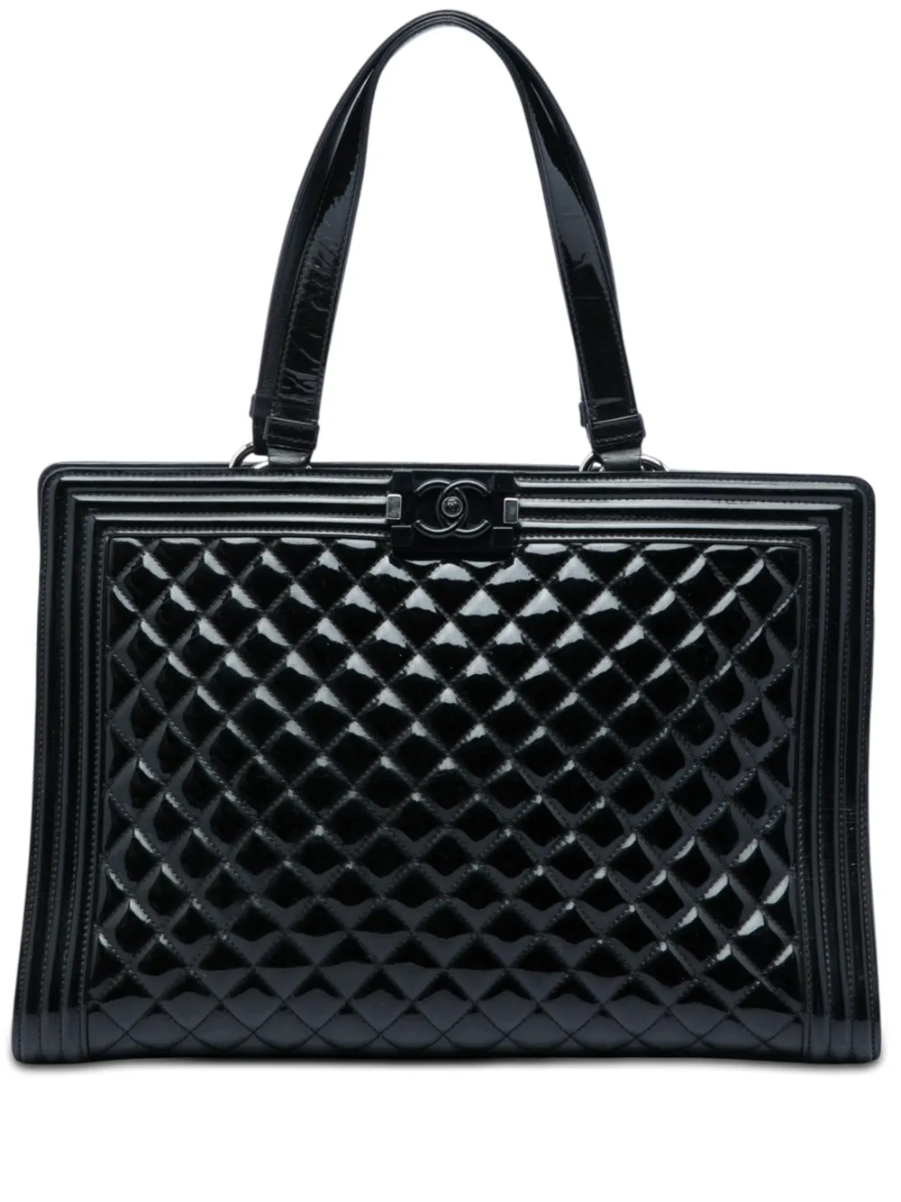 CHANEL Pre-Owned 2014-2015 Large Quilted Patent Boy Shopping tote bag - Nero
