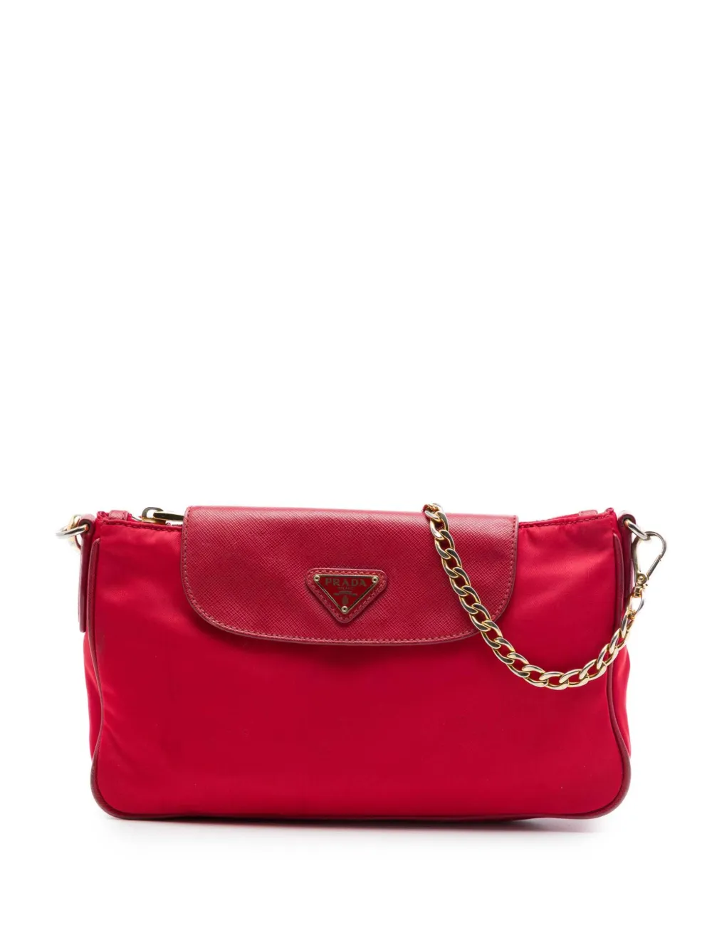 Prada Pre-Owned 2000-2013 Saffiano Trimmed Tessuto Chain crossbody bag - Rot