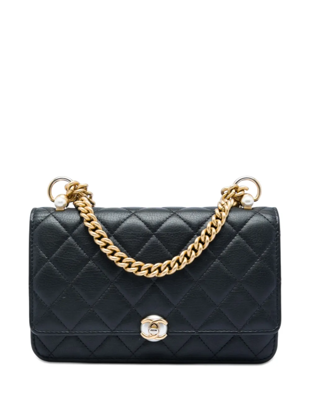 CHANEL Pre-Owned 2019 CC Quilted Lambskin Pearl Wallet on Chain crossbody bag - Nero