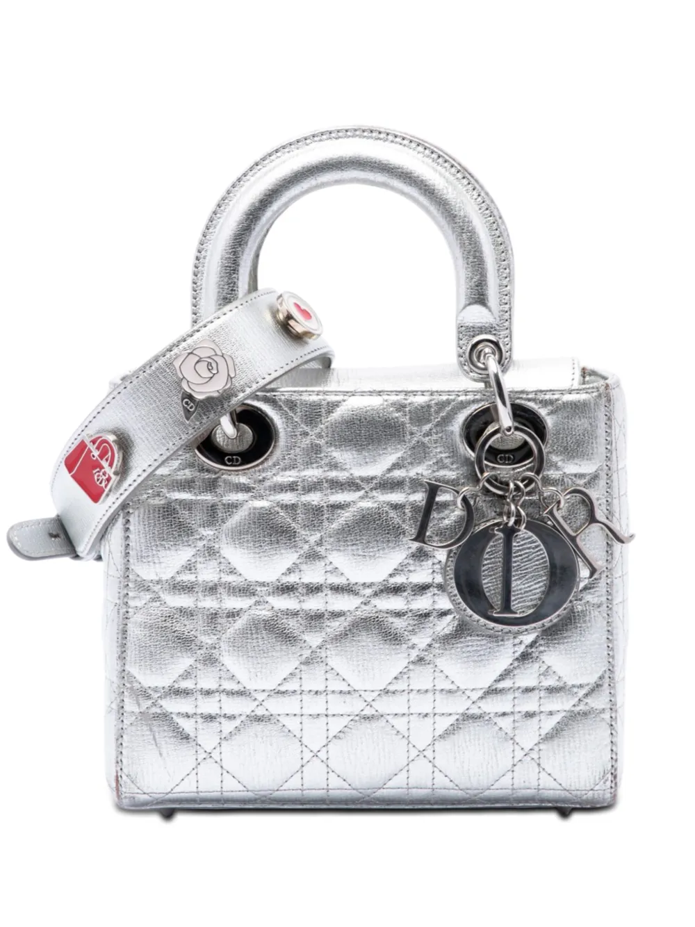 Christian Dior Pre-Owned 2018 Small Metallic Grained Calfskin Cannage My ABCDior Lady Dior satchel - Silber