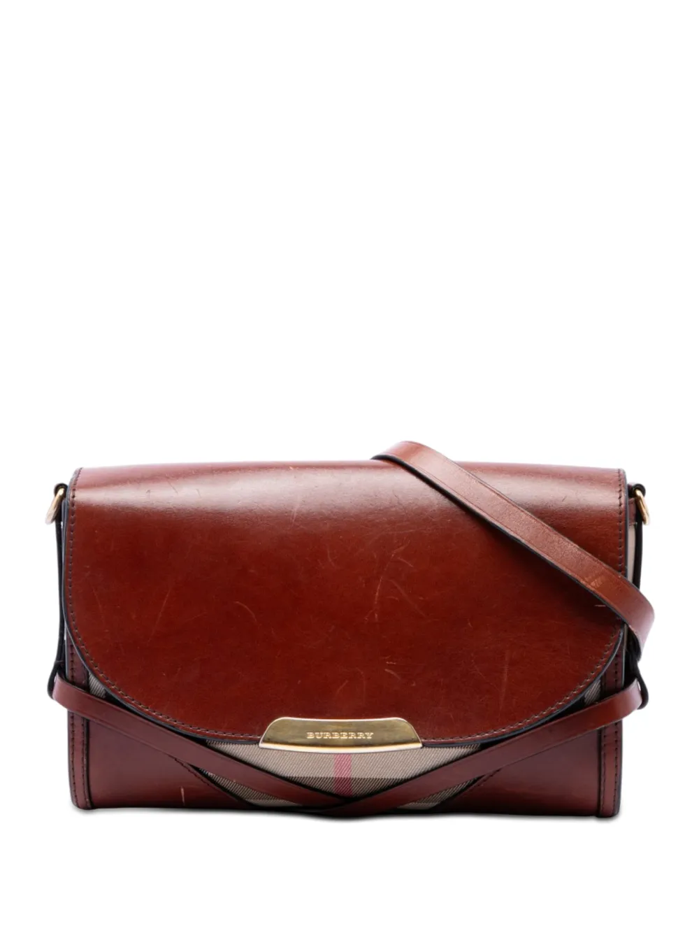 Burberry Pre-Owned 2012-2017 Leather and House Check Canvas Bridle Abbott crossbody bag - Marrone