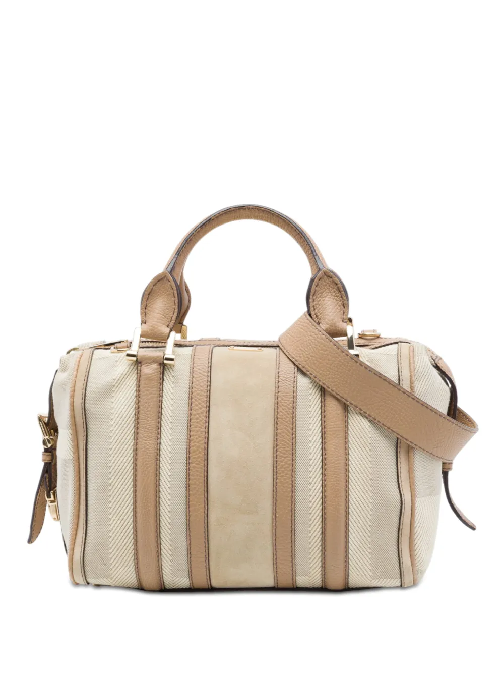 Burberry Pre-Owned 2000-2017 Suede Trimmed Canvas Nevinson Bowling Bag satchel - Marrone