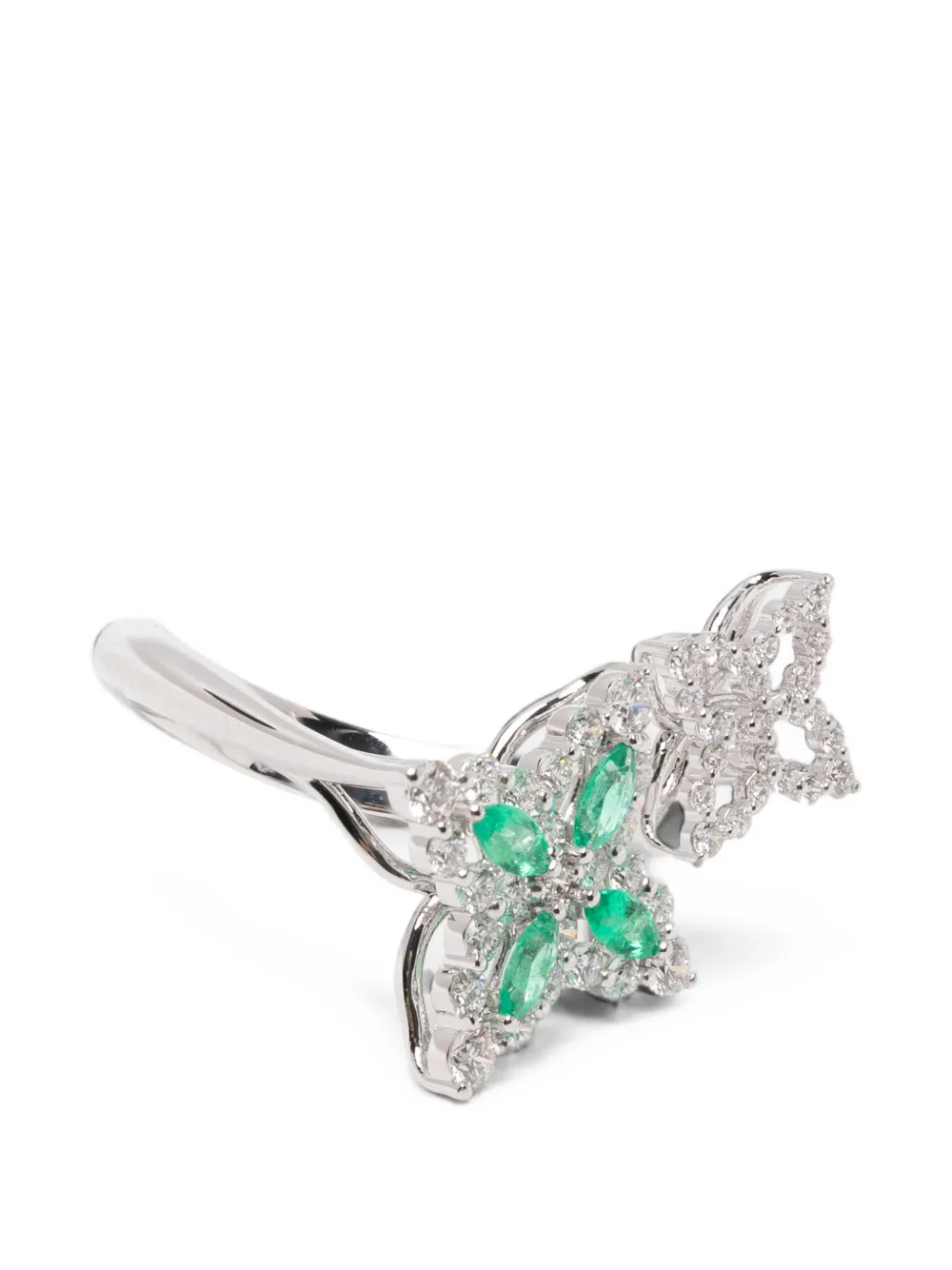 Roberto Coin Anello Princess Flower con smeraldo e diamanti - Argento