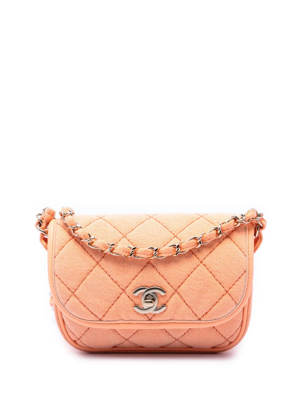 CHANEL Pre-Owned 2021 Mini CC Quilted Denim Messenger Flap crossbody bag - Arancione