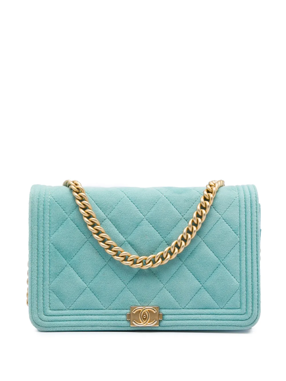CHANEL Pre-Owned 2019 Quilted Velvet Boy Wallet On Chain crossbody bag - Blu