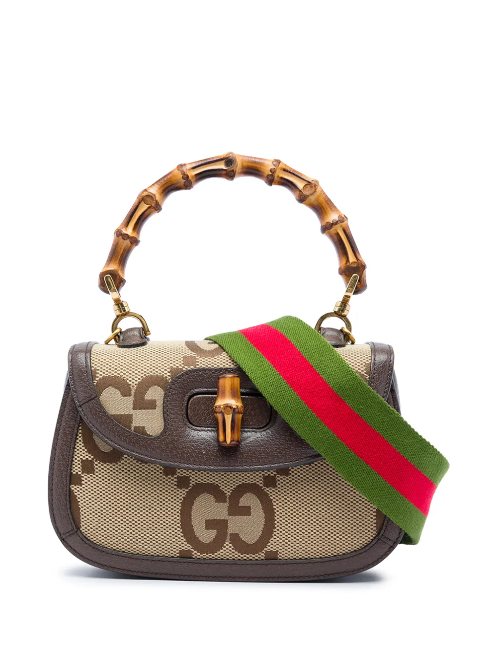 Gucci Pre-Owned 2016-2026 Small Jumbo GG Canvas Web Bamboo 1947 Top Handle Bag satchel - Toni neutri