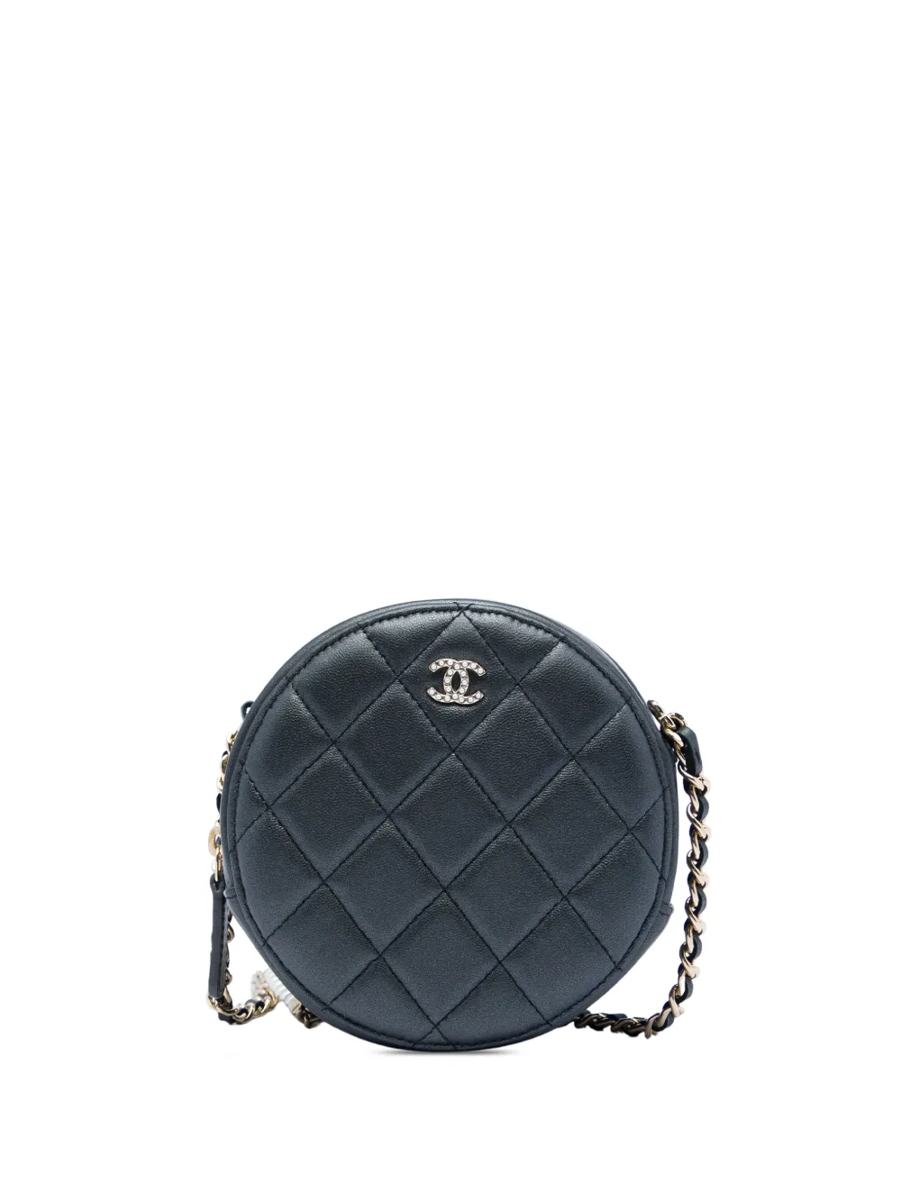 CHANEL Pre-Owned 2020 CC Quilted Iridescent Lambskin Pearl Round Clutch with Chain crossbody bag - Nero