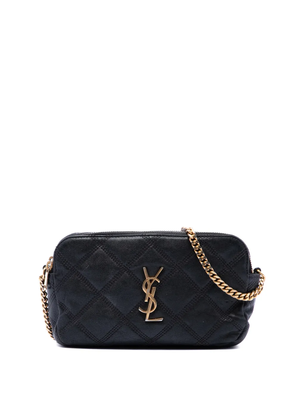 Saint Laurent Pre-Owned 2020 Mini Quilted Lambskin Becky Double Zip crossbody bag - Nero
