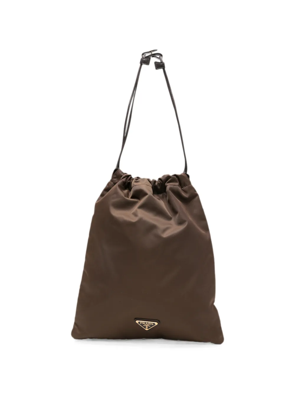 Prada logo-plaque drawstring tote bag - Marrone