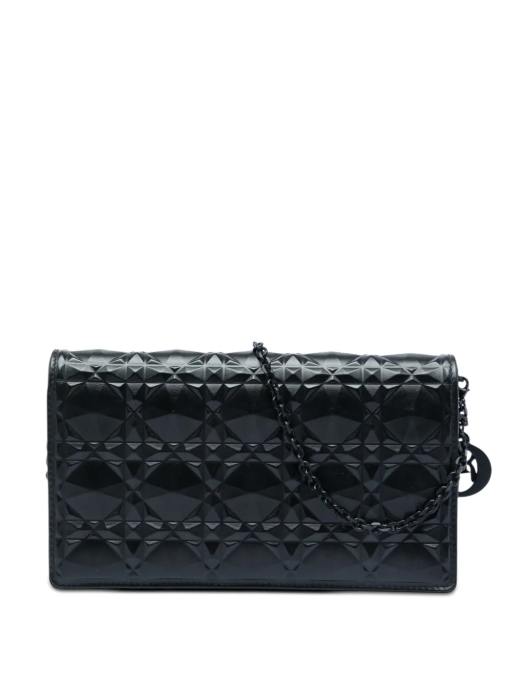 Christian Dior Pre-Owned 2022 Calfskin Cannage Diamond Lady Dior Wallet On Chain crossbody bag - Schwarz
