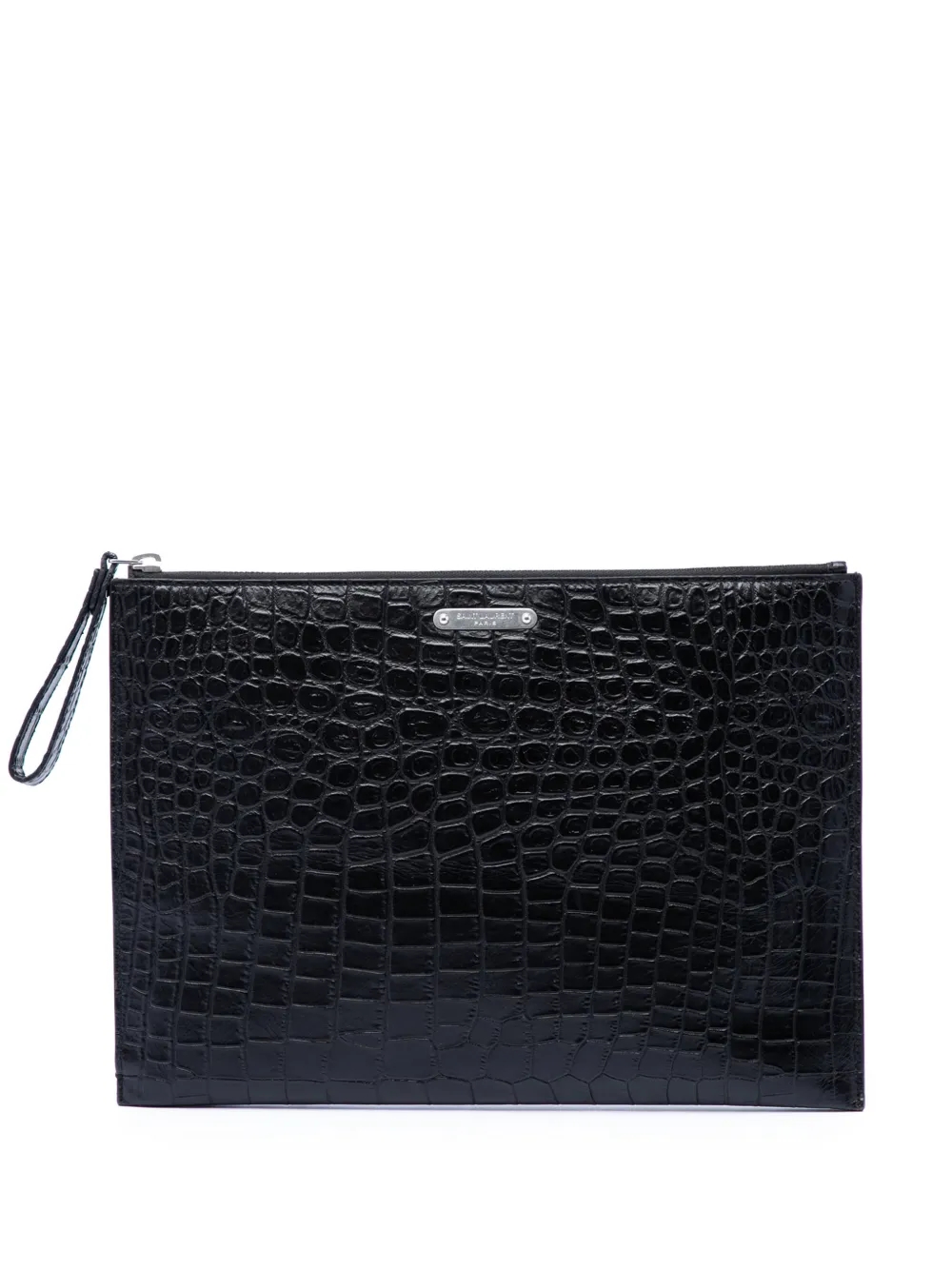 Saint Laurent Pre-Owned 2017 Croc Embossed Leather clutch bag - Nero