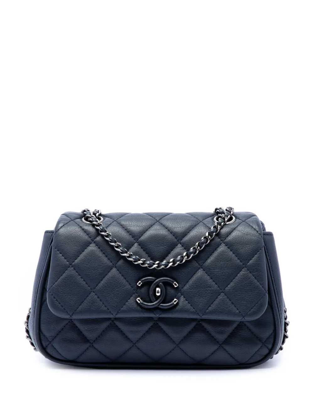 CHANEL Pre-Owned 2016-2017 Quilted Calfskin Frame in Chain Flap shoulder bag - Blu