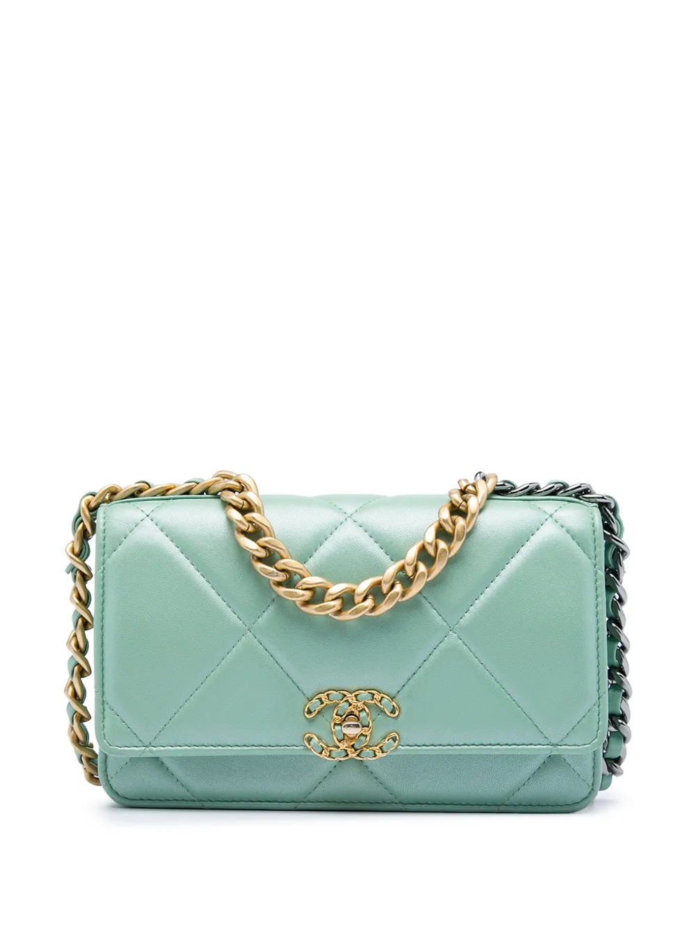 CHANEL Pre-Owned 2021-2026 Quilted Lambskin 19 Wallet on Chain satchel - Verde