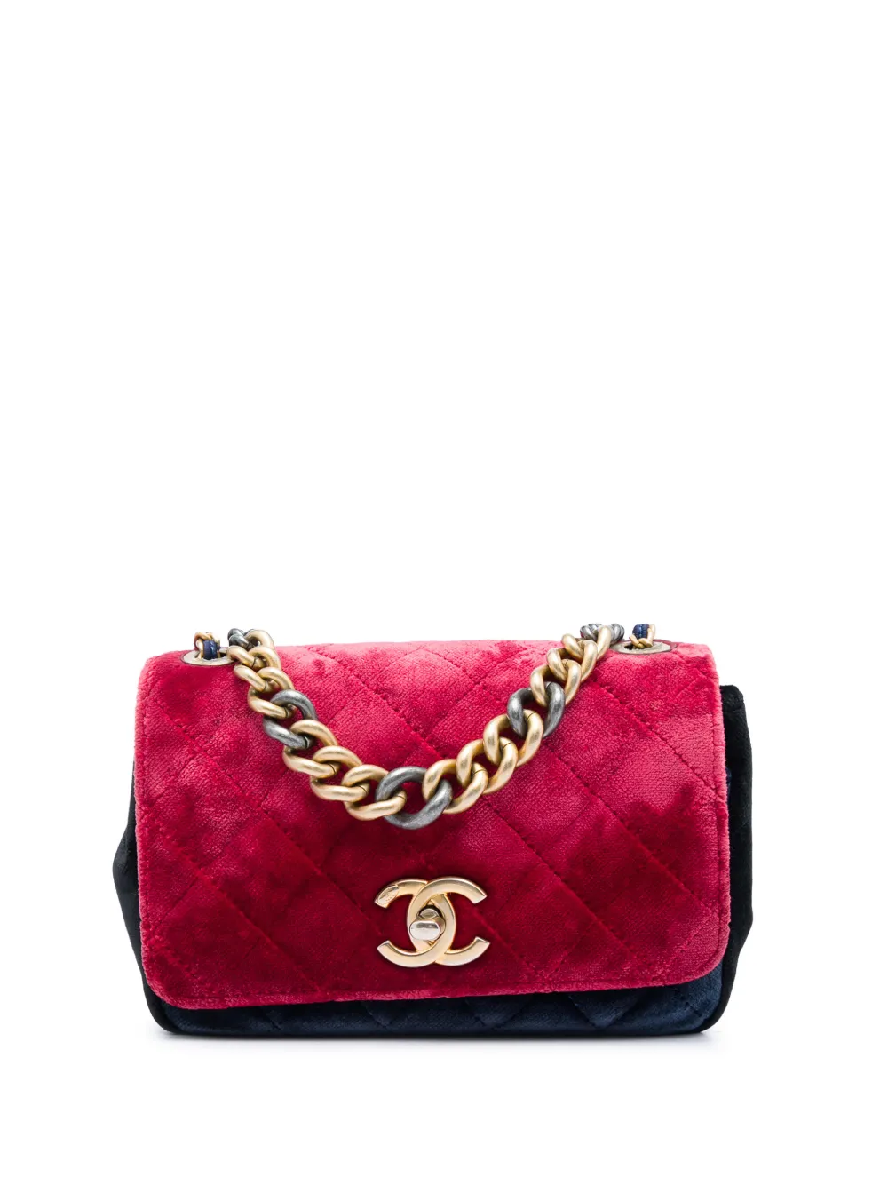 CHANEL Pre-Owned 2017-2018 Paris Cosmopolite Small Tricolor Quilted Velvet Private Affair Camellia Flap satchel - Rot