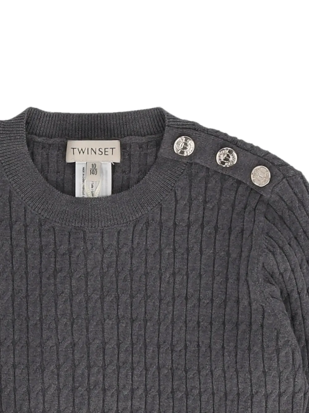 TWINSET Kids Kabelgebreide trui met knoopdetail Grijs