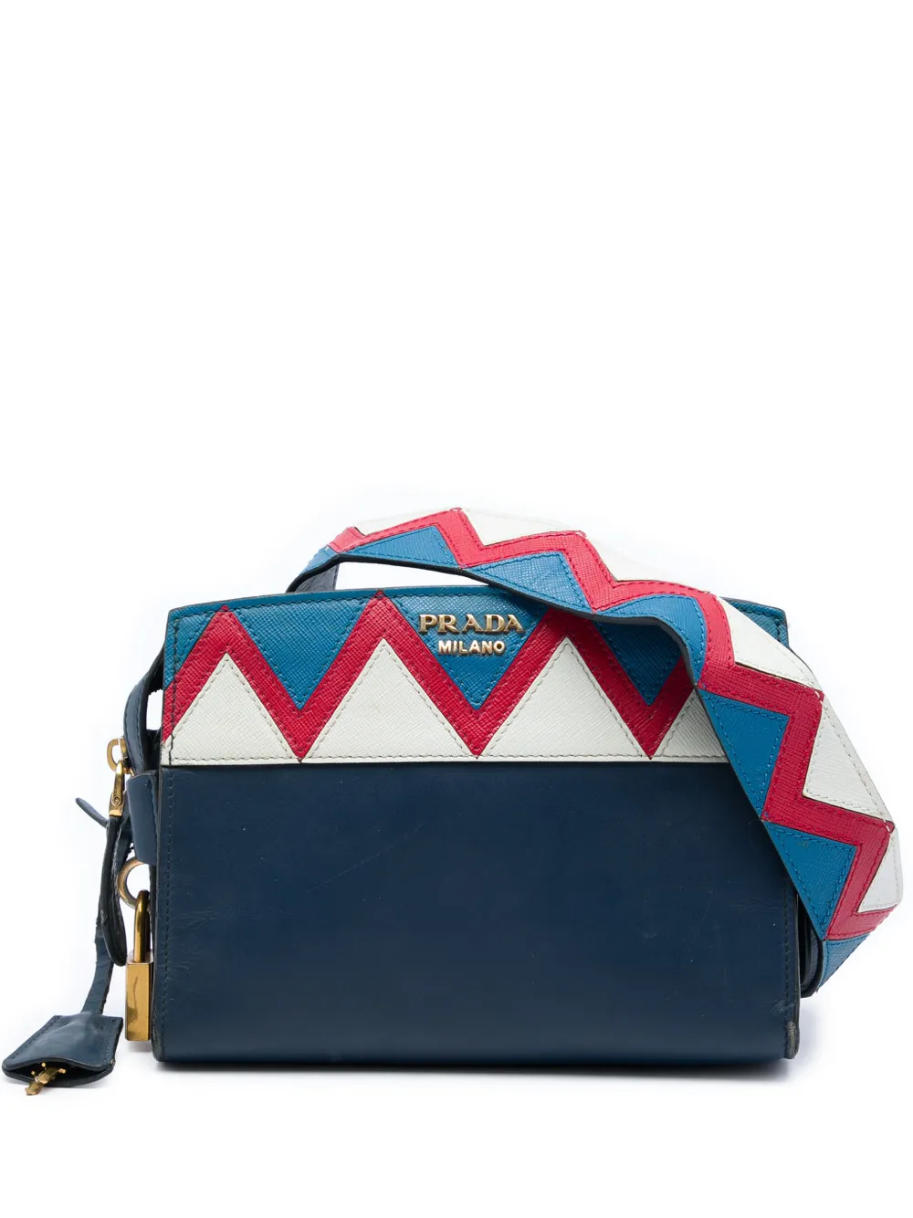 Prada Pre-Owned 2021-2026 Medium Saffiano Trimmed City Calf Greca Esplanade Crossbody satchel - Blau