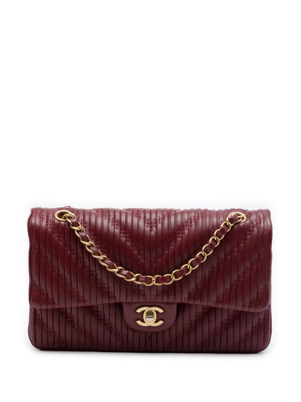 CHANEL Pre-Owned 2018 Medium Classic Chevron Calfskin Pleated Double Flap shoulder bag - Rosso