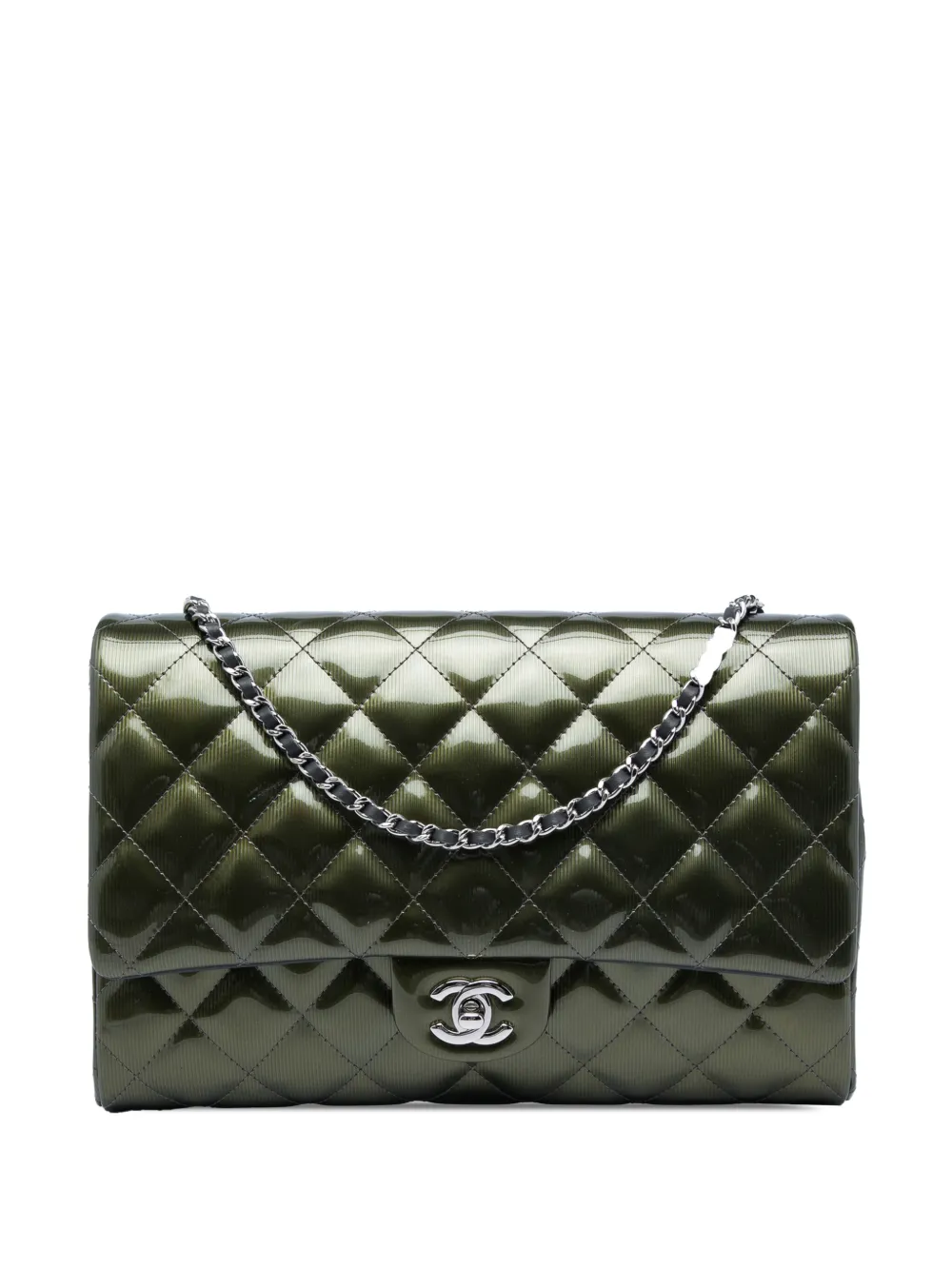 CHANEL Pre-Owned 2012 Quilted Striated Metallic Patent Clutch with Chain shoulder bag - Verde