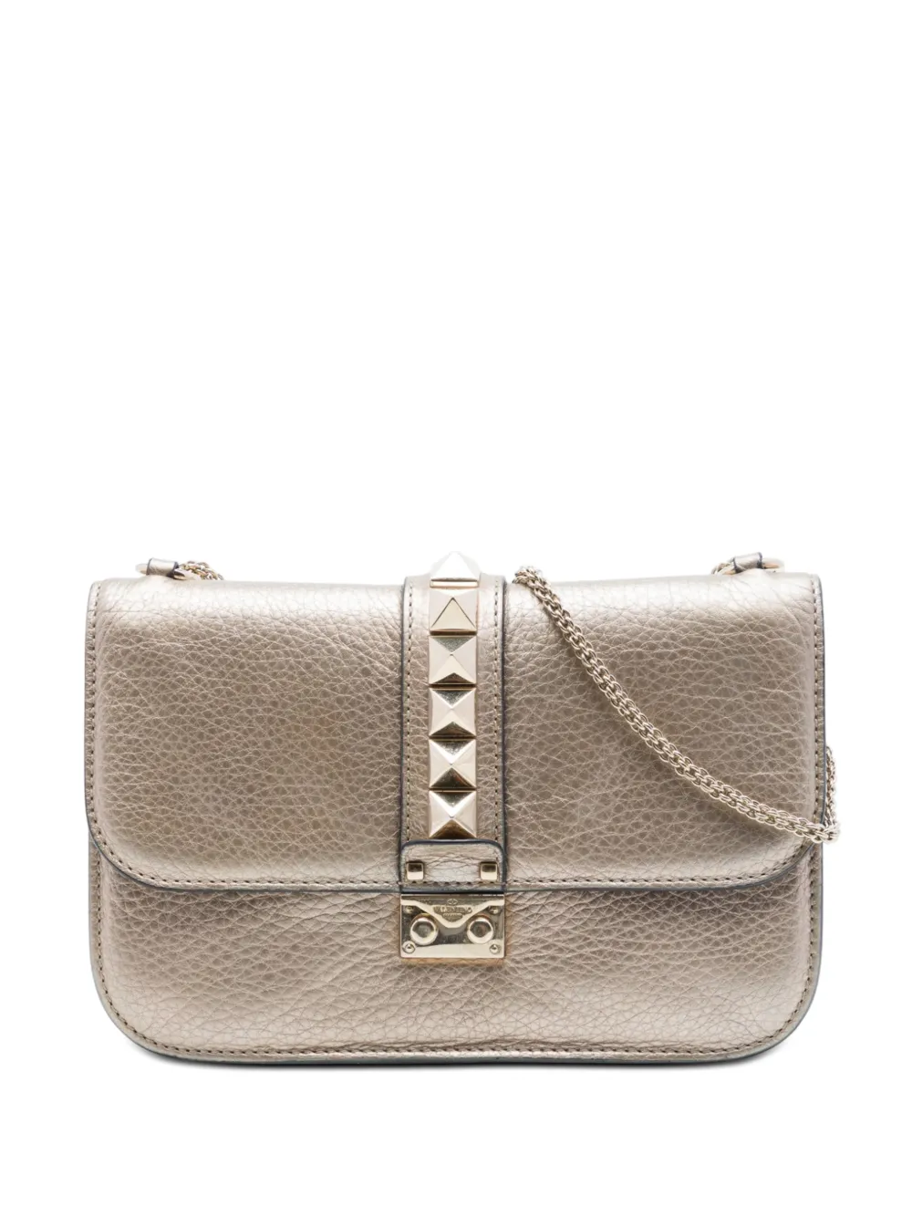 Valentino Garavani Pre-Owned 2018-2026 Medium Metallic Leather Rockstud Glam Lock crossbody bag - Oro