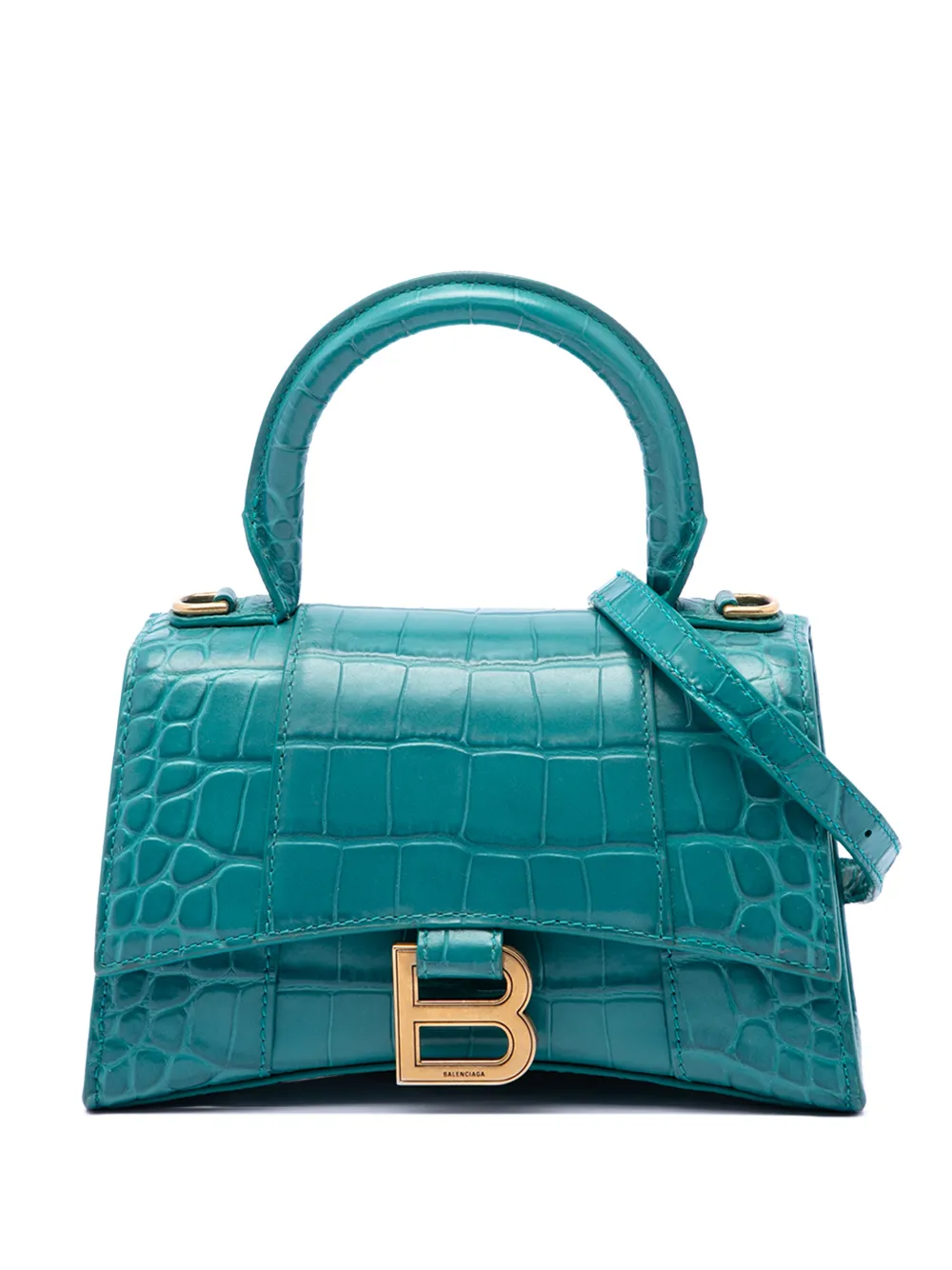Balenciaga Pre-Owned 2020 Croc Embossed Calfskin Hourglass Top Handle Bag XS satchel - Blu