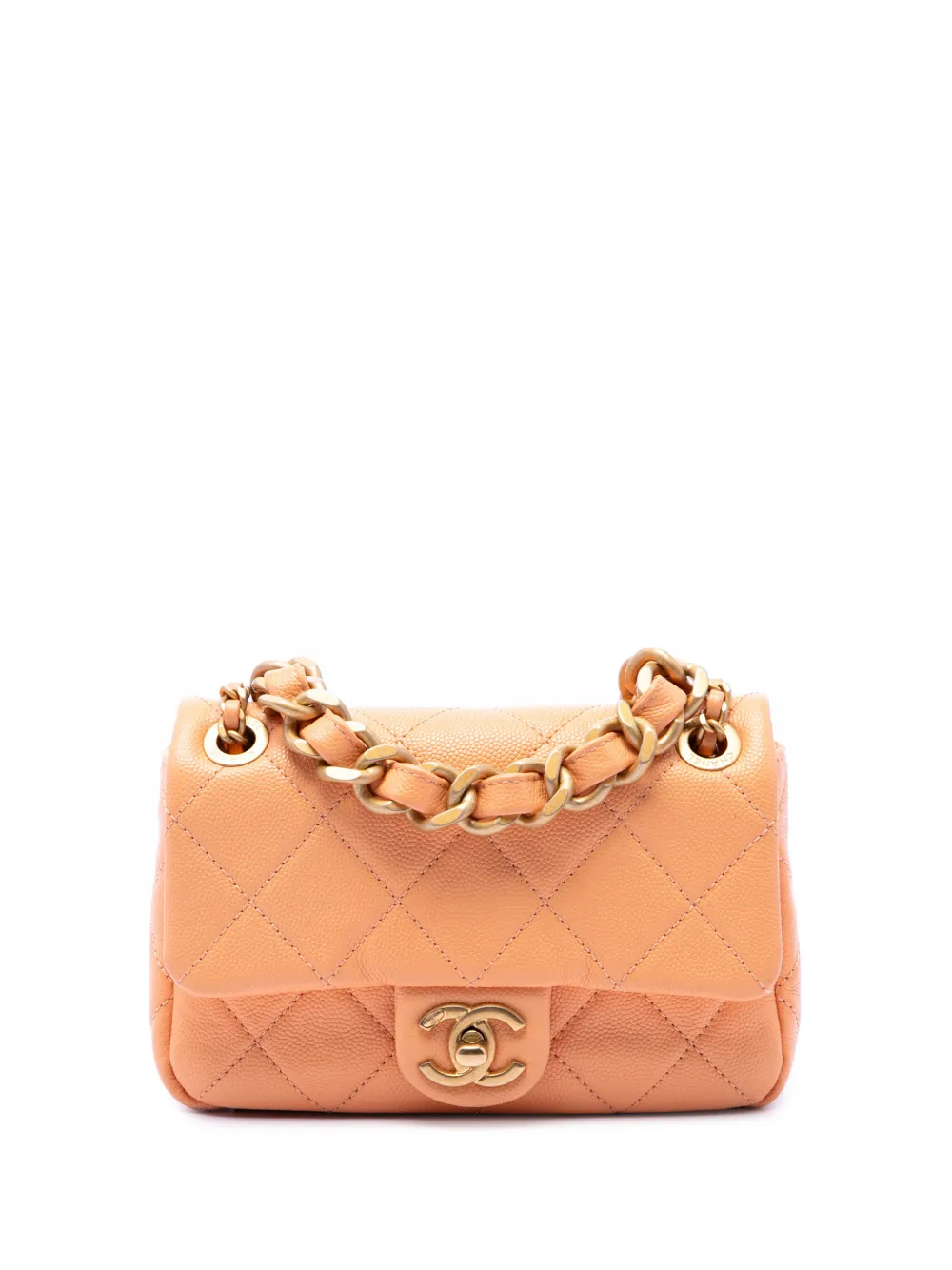 CHANEL Pre-Owned 2021-2026 Mini CC Quilted Caviar Single Flap crossbody bag - Arancione