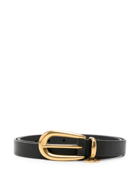 Saint Laurent Cassandre charm elongated buckle thin belt in leather