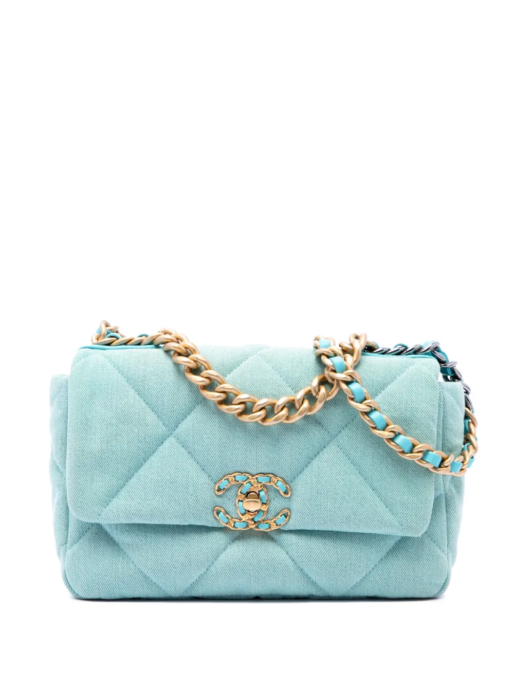 CHANEL Pre-Owned 2021 Medium Denim 19 Flap satchel - Blau