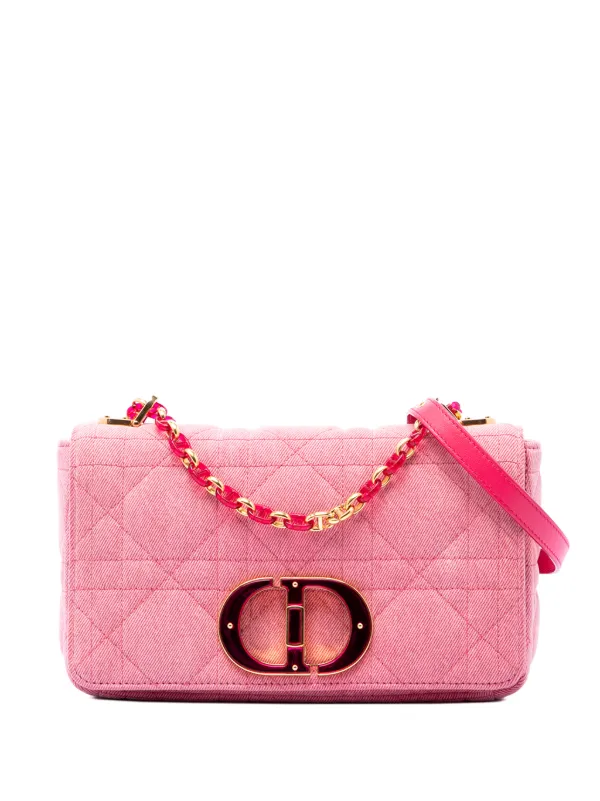 Dior Pre-owned 2022 Medium Denim Macrocannage Caro Bag Crossbody Bag in Pink