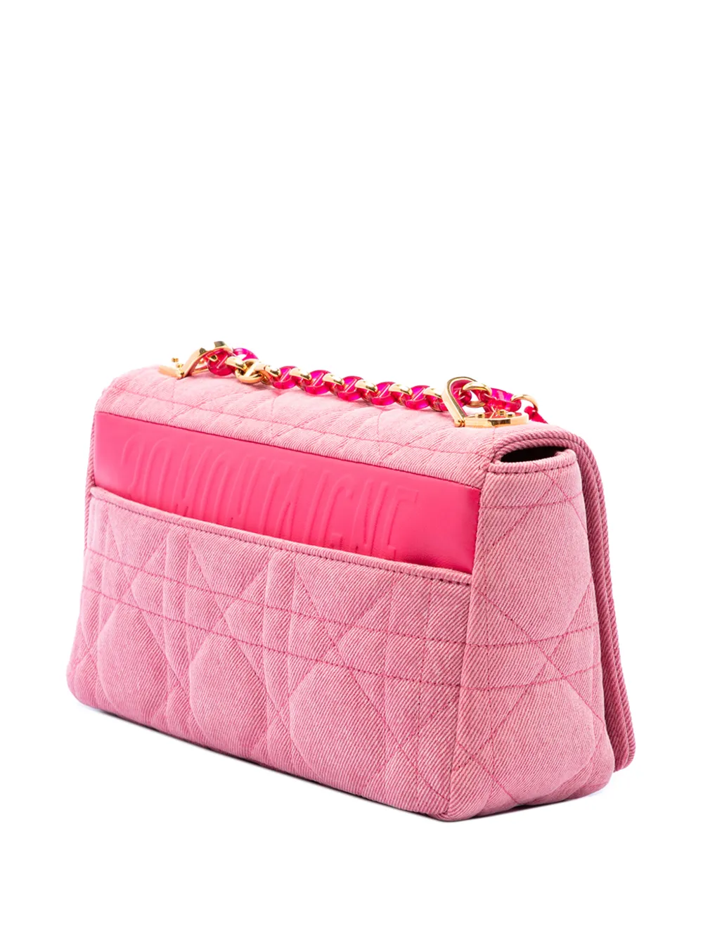 Dior Pre-owned 2022 Medium Denim Macrocannage Caro Bag Crossbody Bag in Pink, view 3
