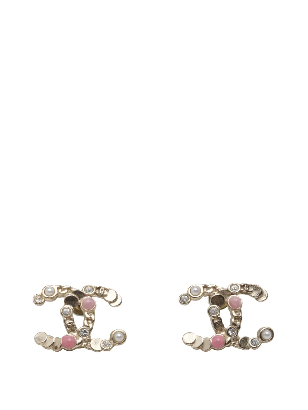 CHANEL Pre-Owned 2019 CC Gold Plated Faux Pearl Strass Bullet Back Earrings costume earrings