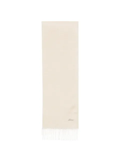 Brioni logo-embroidered fringed scarf