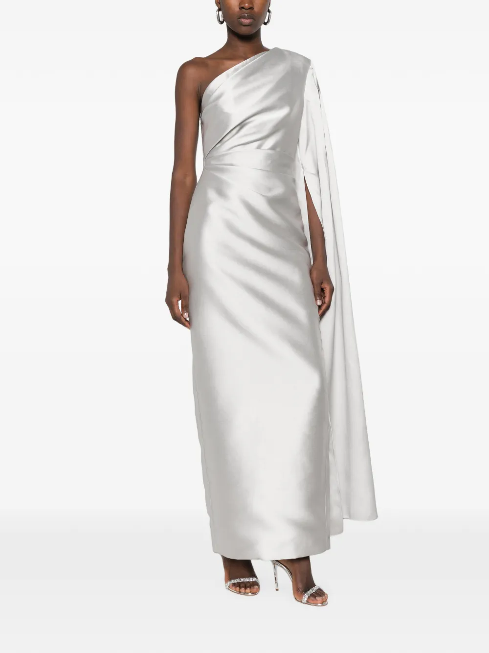 Solace London Asymmetrische maxi-jurk met capedetail Zilver