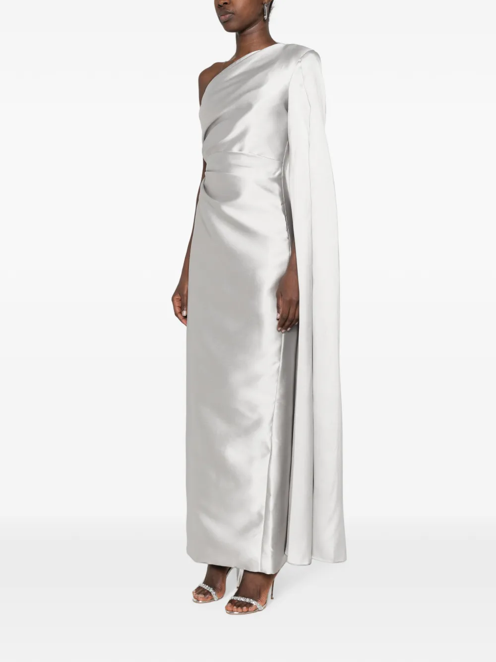 Solace London Asymmetrische maxi-jurk met capedetail Zilver